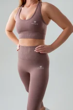 Zestaw sportowy damski GYM-LADY kolekcja BASIC kolor brown - odzież fitness dla kobiet z przodu 1